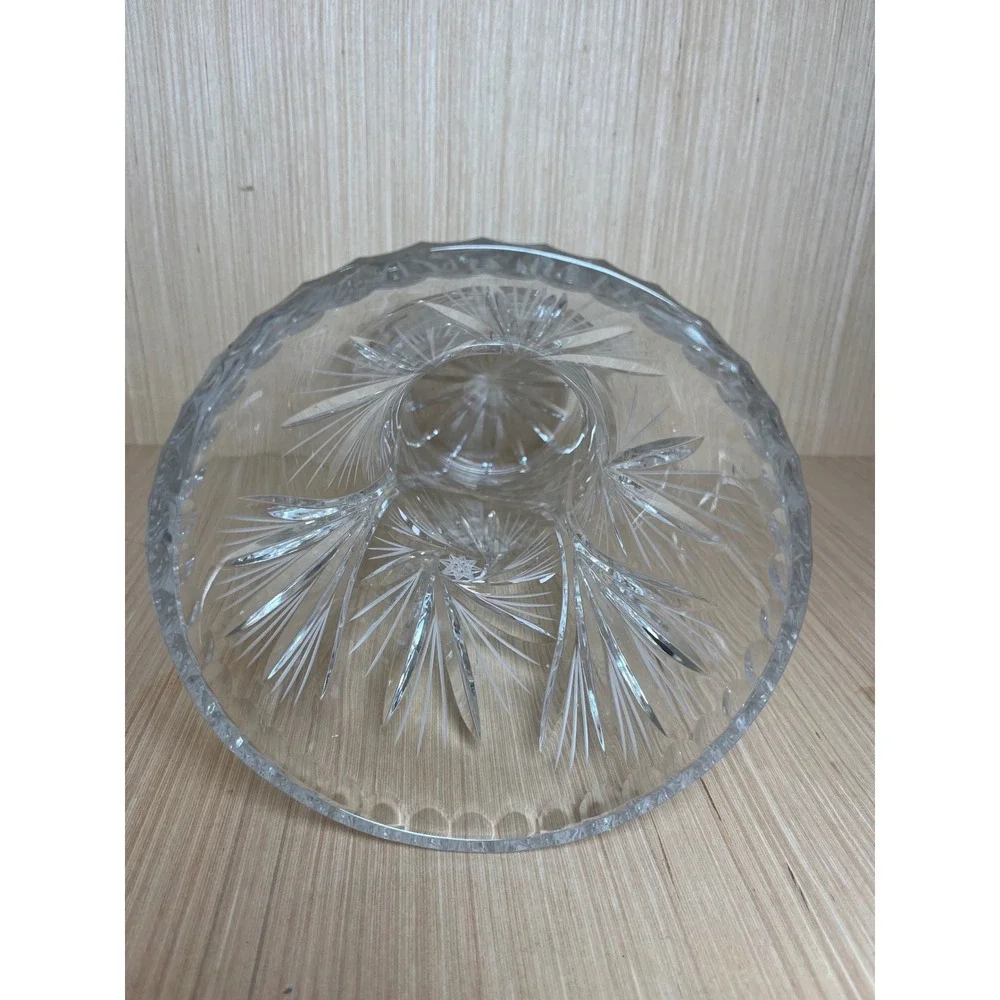 Vintage Bohemian Crystalex Cut Glass Vase Pinwheel Starburst Clear Crystal 12in